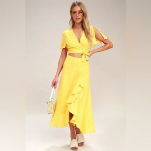 Lulu’s Girl Like You Yellow Polka Dot Two-Piece Maxi Dress